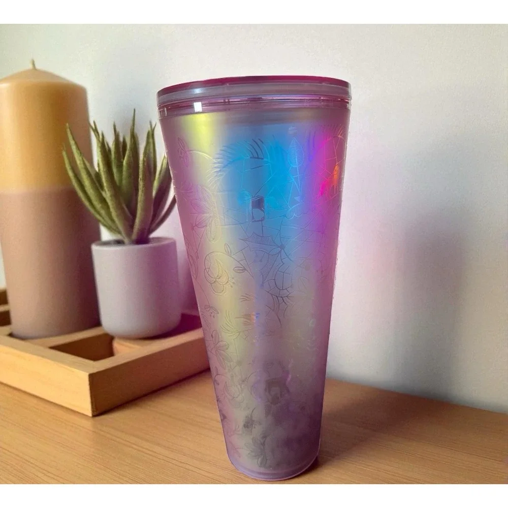 Starbucks 2022 Holiday Woodland‎ Light Pink Tumbler 24 oz Deer Iridescent Lace